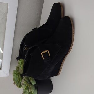Franco Sarto Black Suede Wedge Booties With Zipper